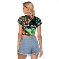 Crappie Fishing Customize Name Raglan Cropped T Shirt Forest and Camo Background in Outdoor Fishing - Wonder Print Shop