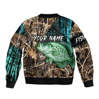 Crappie Fishing Customize Name Sleeve Zip Bomber Jacket Forest and Camo Background in Outdoor Fishing - Wonder Print Shop