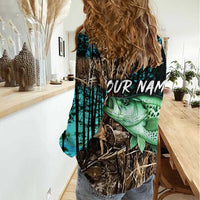 Crappie Fishing Customize Name Women Casual Shirt Forest and Camo Background in Outdoor Fishing - Wonder Print Shop
