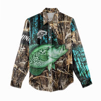 Crappie Fishing Customize Name Women Casual Shirt Forest and Camo Background in Outdoor Fishing - Wonder Print Shop