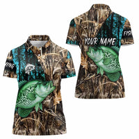 Crappie Fishing Customize Name Women Polo Shirt Forest and Camo Background in Outdoor Fishing - Wonder Print Shop