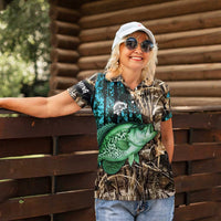 Crappie Fishing Customize Name Women Polo Shirt Forest and Camo Background in Outdoor Fishing - Wonder Print Shop