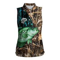 Crappie Fishing Customize Name Women Sleeveless Polo Shirt Forest and Camo Background in Outdoor Fishing - Wonder Print Shop