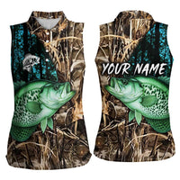 Crappie Fishing Customize Name Women Sleeveless Polo Shirt Forest and Camo Background in Outdoor Fishing - Wonder Print Shop