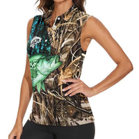 Crappie Fishing Customize Name Women Sleeveless Polo Shirt Forest and Camo Background in Outdoor Fishing - Wonder Print Shop