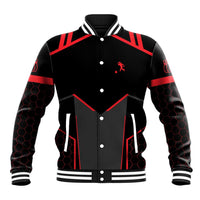 Bowling Team Baseball Jacket Red and Black Strike Graphic and Custom Name Section - Wonder Print Shop