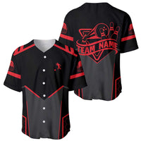 Bowling Team Baseball Jersey Red and Black Strike Graphic and Custom Name Section - Wonder Print Shop
