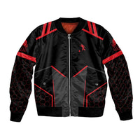 Bowling Team Bomber Jacket Red and Black Strike Graphic and Custom Name Section - Wonder Print Shop