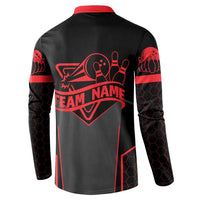 Bowling Team Button Sweatshirt Red and Black Strike Graphic and Custom Name Section - Wonder Print Shop