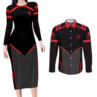 Bowling Team Couples Matching Long Sleeve Bodycon Dress and Long Sleeve Button Shirt Red and Black Strike Graphic and Custom Name Section - Wonder Print Shop