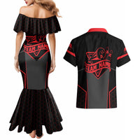 Bowling Team Couples Matching Mermaid Dress and Hawaiian Shirt Red and Black Strike Graphic and Custom Name Section - Wonder Print Shop