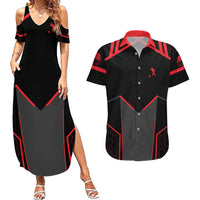 Bowling Team Couples Matching Summer Maxi Dress and Hawaiian Shirt Red and Black Strike Graphic and Custom Name Section - Wonder Print Shop
