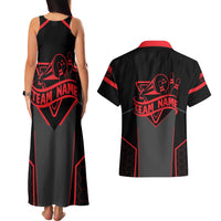 Bowling Team Couples Matching Tank Maxi Dress and Hawaiian Shirt Red and Black Strike Graphic and Custom Name Section - Wonder Print Shop