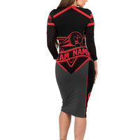 Bowling Team Family Matching Long Sleeve Bodycon Dress and Hawaiian Shirt Red and Black Strike Graphic and Custom Name Section - Wonder Print Shop
