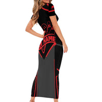 Bowling Team Family Matching Short Sleeve Bodycon Dress and Hawaiian Shirt Red and Black Strike Graphic and Custom Name Section - Wonder Print Shop