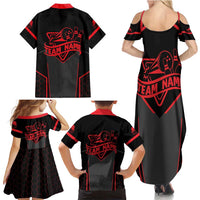 Bowling Team Family Matching Summer Maxi Dress and Hawaiian Shirt Red and Black Strike Graphic and Custom Name Section - Wonder Print Shop
