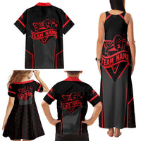 Bowling Team Family Matching Tank Maxi Dress and Hawaiian Shirt Red and Black Strike Graphic and Custom Name Section - Wonder Print Shop