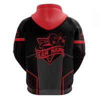Bowling Team Hoodie Red and Black Strike Graphic and Custom Name Section - Wonder Print Shop