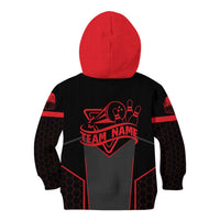 Bowling Team Kid Hoodie Red and Black Strike Graphic and Custom Name Section - Wonder Print Shop