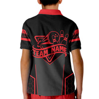 Bowling Team Kid Polo Shirt Red and Black Strike Graphic and Custom Name Section - Wonder Print Shop