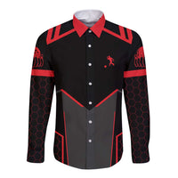 Bowling Team Long Sleeve Button Shirt Red and Black Strike Graphic and Custom Name Section - Wonder Print Shop