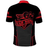 Bowling Team Polo Shirt Red and Black Strike Graphic and Custom Name Section - Wonder Print Shop
