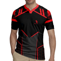 Bowling Team Rugby Jersey Red and Black Strike Graphic and Custom Name Section - Wonder Print Shop