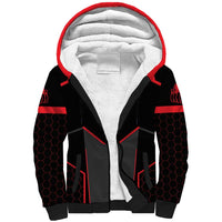 Bowling Team Sherpa Hoodie Red and Black Strike Graphic and Custom Name Section - Wonder Print Shop