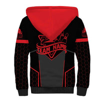 Bowling Team Sherpa Hoodie Red and Black Strike Graphic and Custom Name Section - Wonder Print Shop