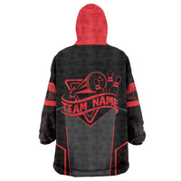 Bowling Team Wearable Blanket Hoodie Red and Black Strike Graphic and Custom Name Section - Wonder Print Shop