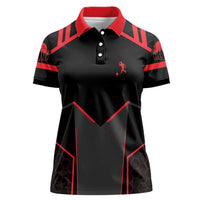 Bowling Team Women Polo Shirt Red and Black Strike Graphic and Custom Name Section - Wonder Print Shop