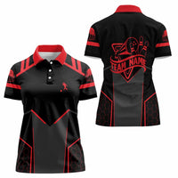Bowling Team Women Polo Shirt Red and Black Strike Graphic and Custom Name Section - Wonder Print Shop