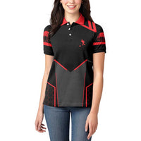 Bowling Team Women Polo Shirt Red and Black Strike Graphic and Custom Name Section - Wonder Print Shop