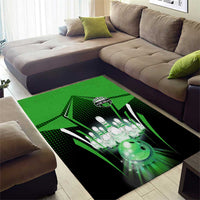 Bowling Team Design Area Rug Green Strike Graphic and Custom Name Shield Accent - Wonder Print Shop