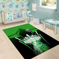 Bowling Team Design Area Rug Green Strike Graphic and Custom Name Shield Accent - Wonder Print Shop