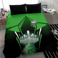 Bowling Team Design Bedding Set Green Strike Graphic and Custom Name Shield Accent - Wonder Print Shop