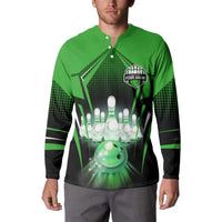 Bowling Team Design Button Sweatshirt Green Strike Graphic and Custom Name Shield Accent - Wonder Print Shop