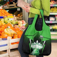Bowling Team Design Grocery Bag Green Strike Graphic and Custom Name Shield Accent - Wonder Print Shop