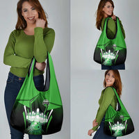 Bowling Team Design Grocery Bag Green Strike Graphic and Custom Name Shield Accent - Wonder Print Shop