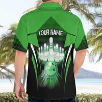 Bowling Team Design Hawaiian Shirt Green Strike Graphic and Custom Name Shield Accent - Wonder Print Shop