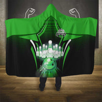 Bowling Team Design Hooded Blanket Green Strike Graphic and Custom Name Shield Accent - Wonder Print Shop