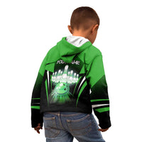 Bowling Team Design Kid Hoodie Green Strike Graphic and Custom Name Shield Accent - Wonder Print Shop