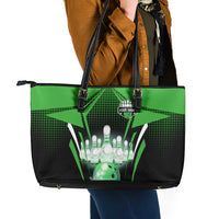Bowling Team Design Leather Tote Bag Green Strike Graphic and Custom Name Shield Accent - Wonder Print Shop