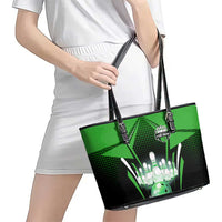Bowling Team Design Leather Tote Bag Green Strike Graphic and Custom Name Shield Accent - Wonder Print Shop