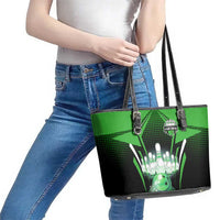 Bowling Team Design Leather Tote Bag Green Strike Graphic and Custom Name Shield Accent - Wonder Print Shop