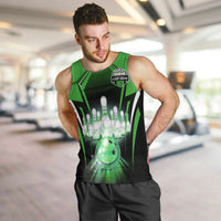 Bowling Team Design Men Tank Top Green Strike Graphic and Custom Name Shield Accent - Wonder Print Shop