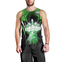 Bowling Team Design Men Tank Top Green Strike Graphic and Custom Name Shield Accent - Wonder Print Shop