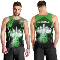 Bowling Team Design Men Tank Top Green Strike Graphic and Custom Name Shield Accent - Wonder Print Shop