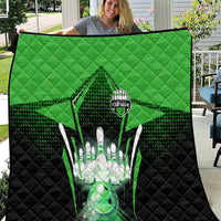 Bowling Team Design Quilt Green Strike Graphic and Custom Name Shield Accent - Wonder Print Shop