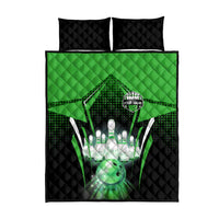 Bowling Team Design Quilt Bed Set Green Strike Graphic and Custom Name Shield Accent - Wonder Print Shop
